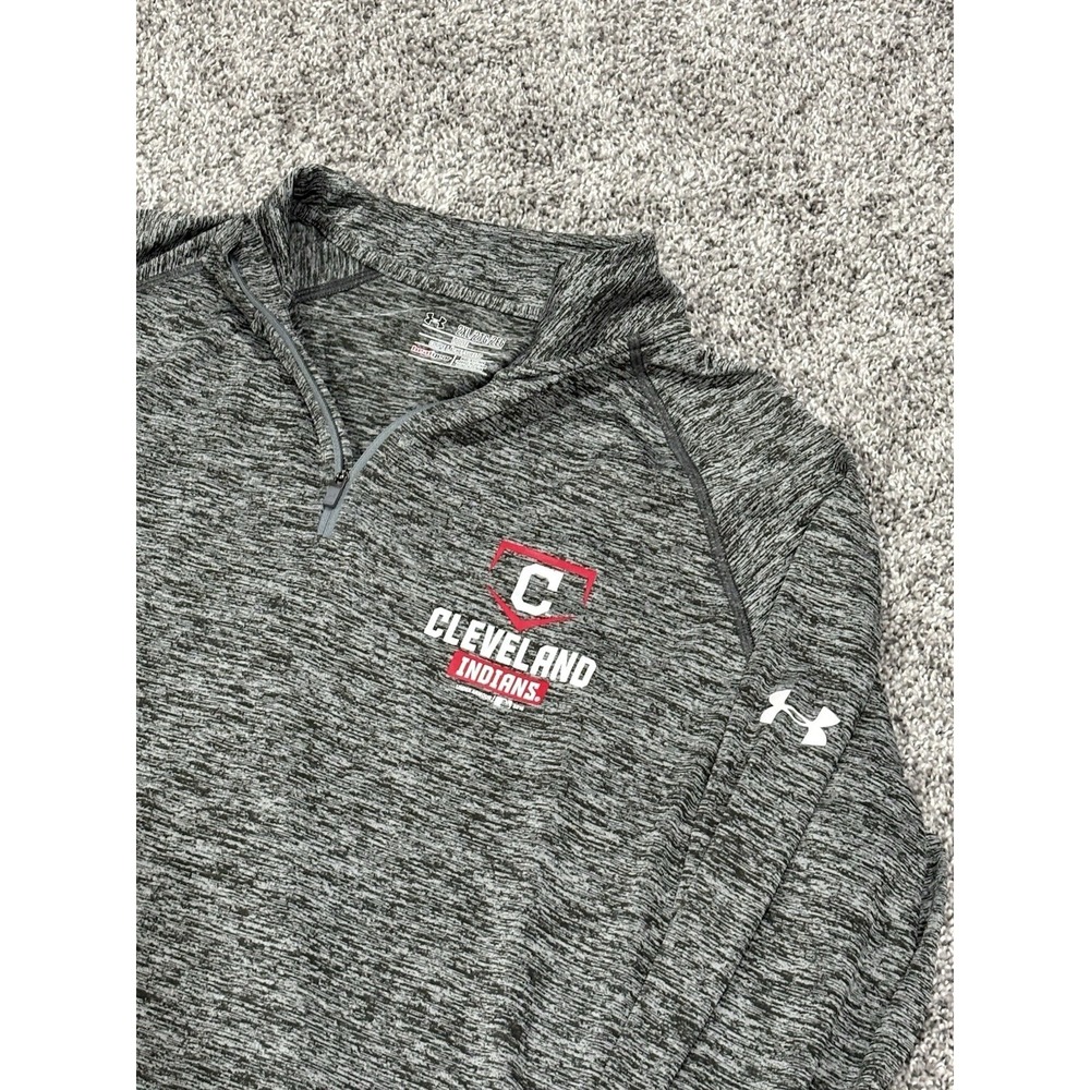 Under Armour Cleveland Indians Mens 2XL Grey Heather HeatGear 1/4 Zip Pullover
